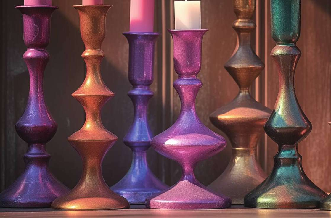 Painted decorative vessels in metallic colors